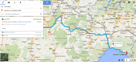 Cinque Terre en Italie : comment y aller et se déplacer entre les villages ? Itinéraire pour aller à Levanto en Italie © Google Maps