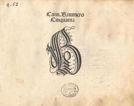 Frontispice de Canti B, exemplaire conservé au Musée international et bibliothèque de la musique (Bologne)