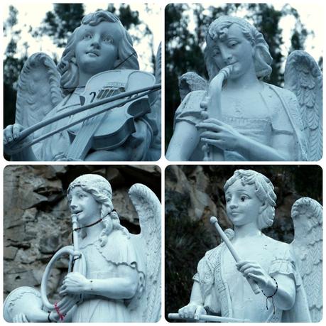 sculptures d'anges jouant de la musique au Santuario de las Lajas de Ipiales