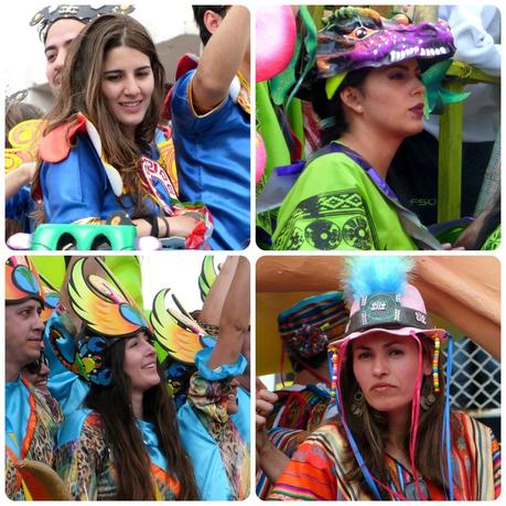 femmes sur des chars du défilé du carnaval de Pasto