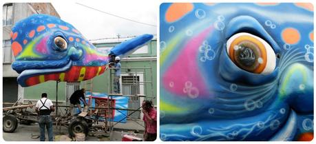 char avec une baleine colorée pour le carnaval de Pasto