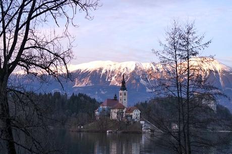 slovénie lac bled île coucher soleil